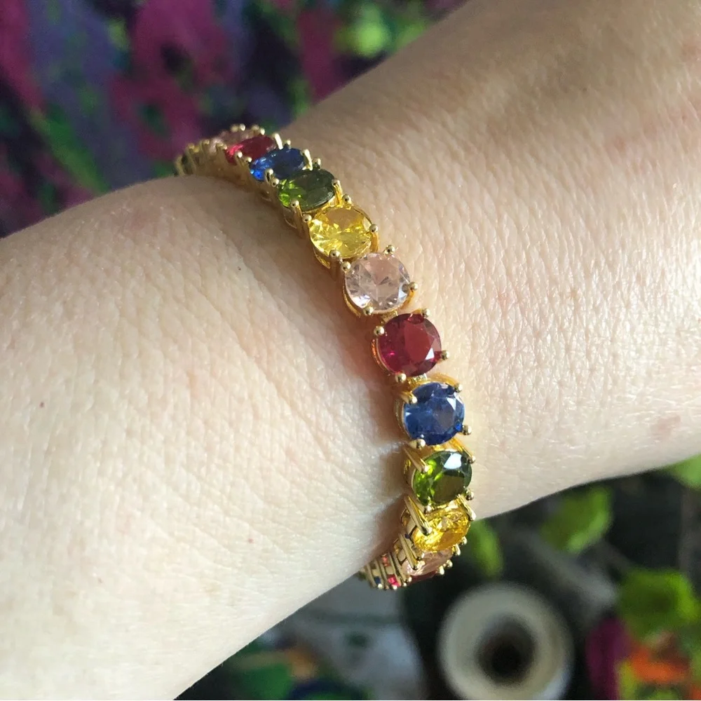 Ladies 18kt gold plated colorful 6mm faceted cubic zirconia tennis bracelet
